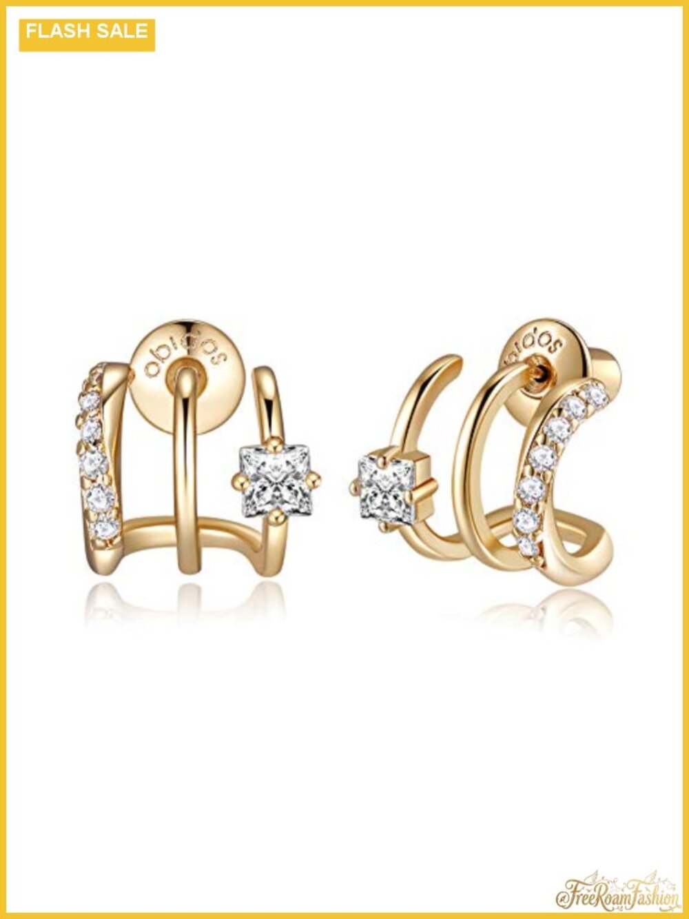 14K Gold Plated Triple Huggie Hoop Earrings Hypoallergenic Illusion Stud